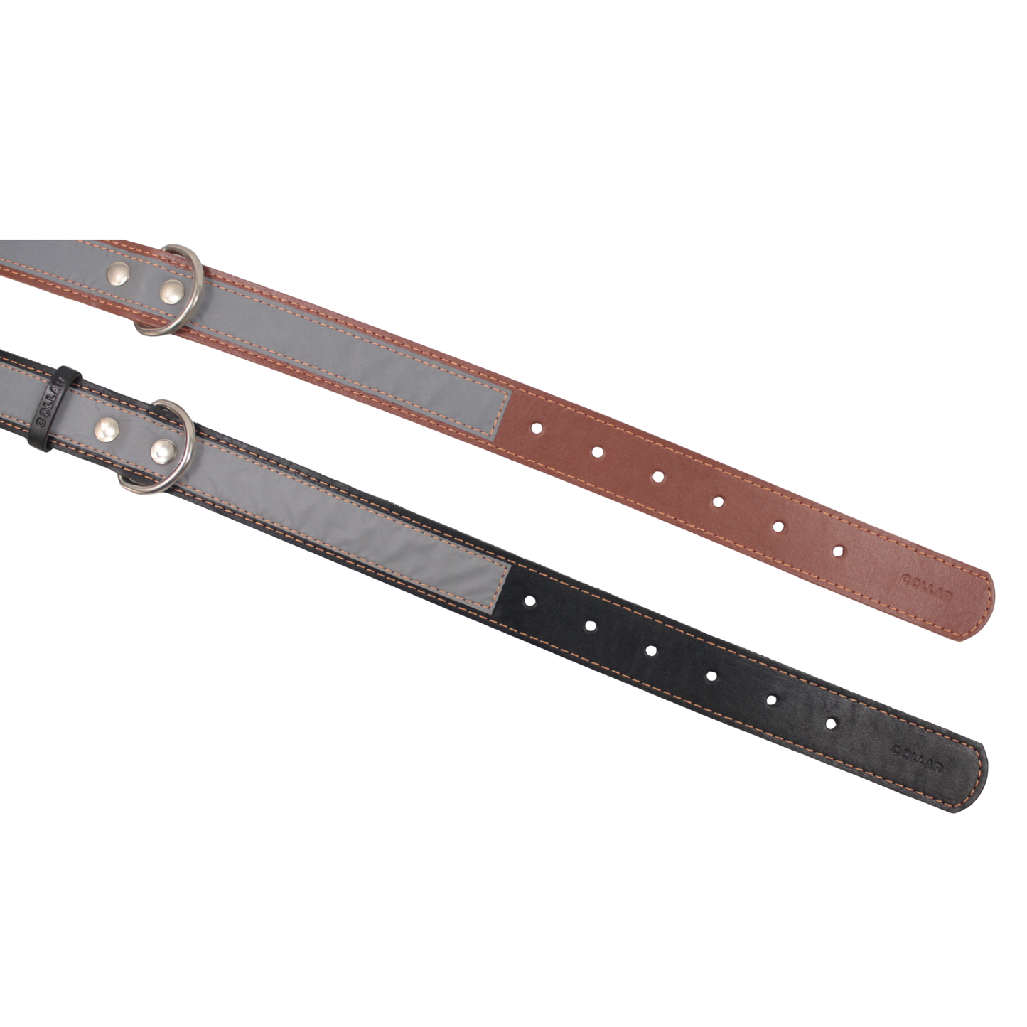 Leather collar "CoLLaR" with a light reflecting ribbon