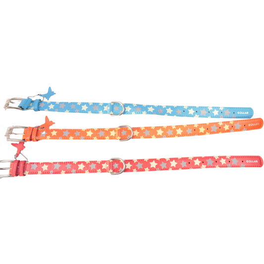 Leather collar "COLLAR GLAMOUR" with pattern "Star