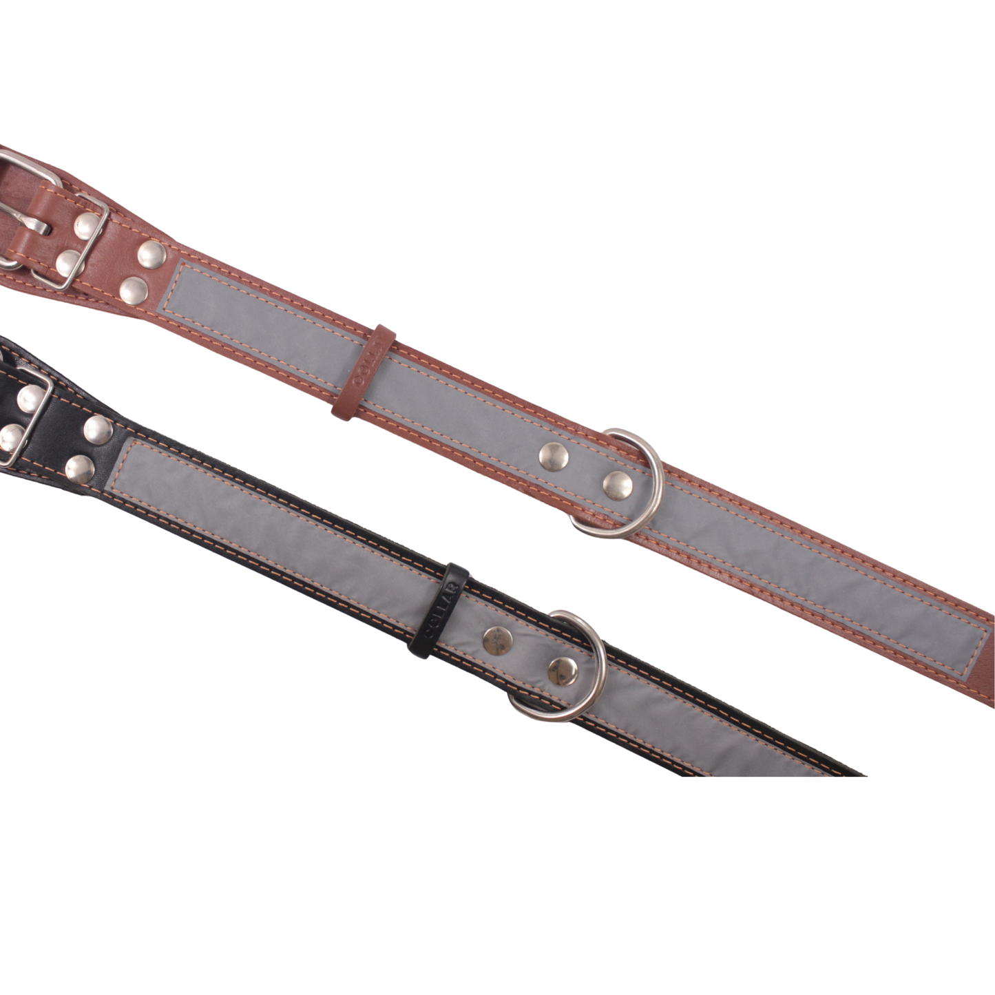 Leather collar "CoLLaR" with a light reflecting ribbon