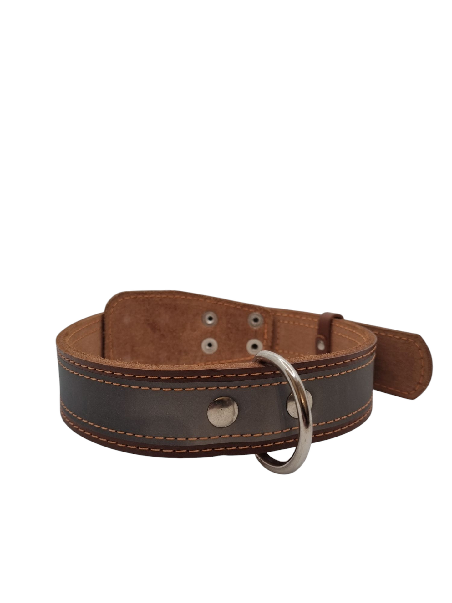 Leather collar "CoLLaR" with a light reflecting ribbon